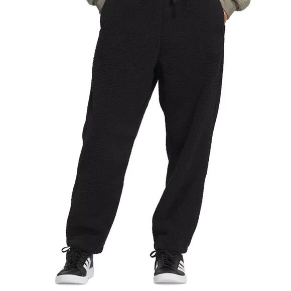 BNWT WOMEN'S ADIDAS COZE SHERPA BARREL LEG PULL ON PANTS BLACK US SIZE SMALL (S) - Picture 2 of 11